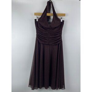 Vintage Y2K Women's Medium Halter Ruched Glitter Sparkle Brown 2000s HoCo Dress